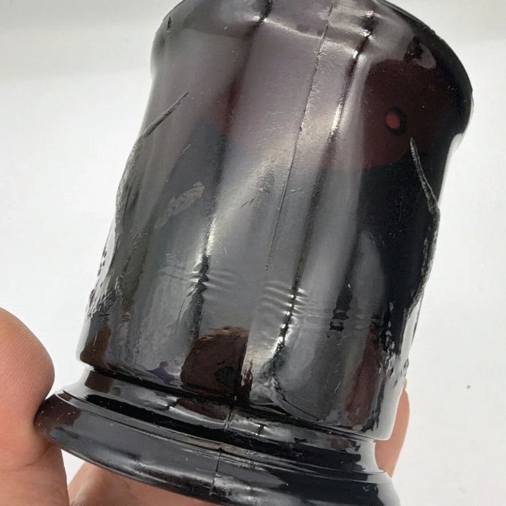 Antique EAPG Black Amethyst Glass Child's Mug Stein Embossed Dog Retriever